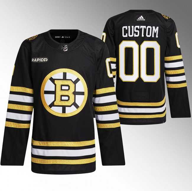 Mens Boston Bruins Custom Black With Rapid7 Patch 100th Anniversary Stitched Jersey->->Custom Jersey